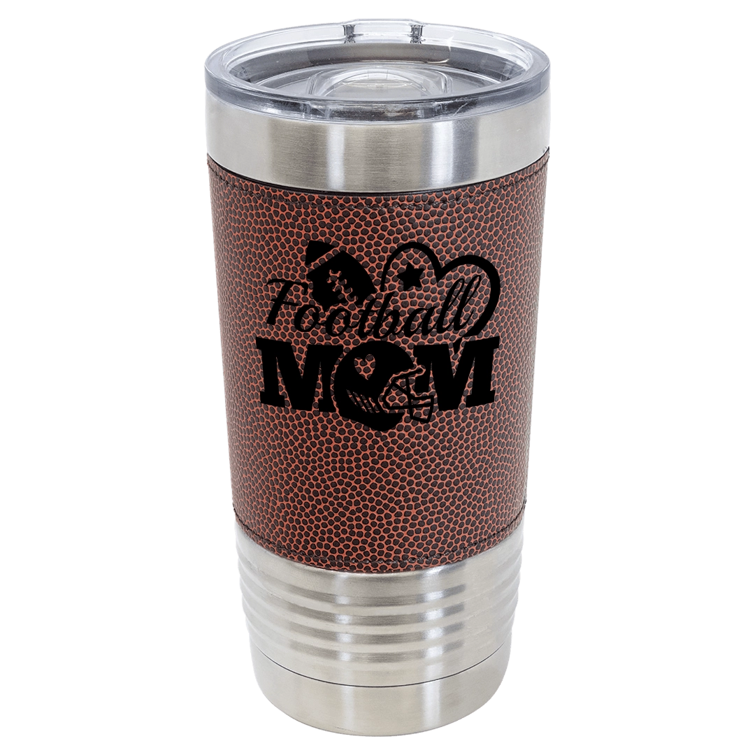 20oz Stainless Steel with Football Leatherette Tumbler - Custom Laser Engraved