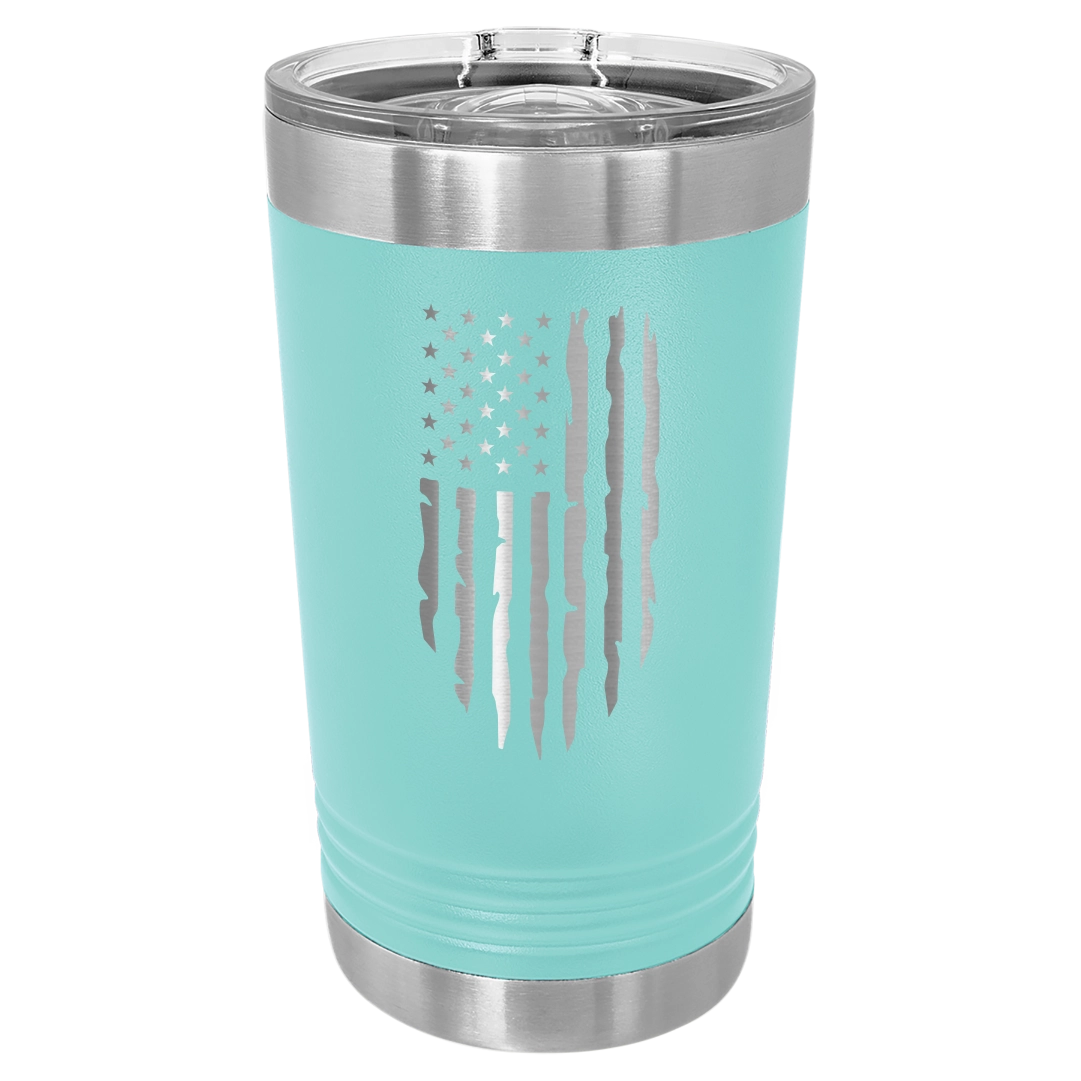 Distressed American Flag - 16oz Stainless Steel Pint Glass