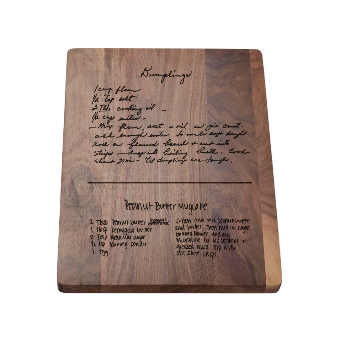 Engraved Handwritten Recipe Solid Wood Cutting Board (13.75" x 9.75")