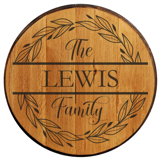Personalized Monogram Bourbon Barrel Head - Light Wreath
