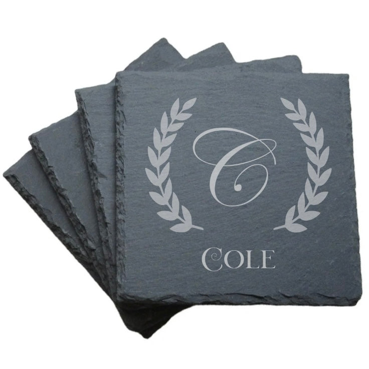Laurel Monogram Slate Coaster
