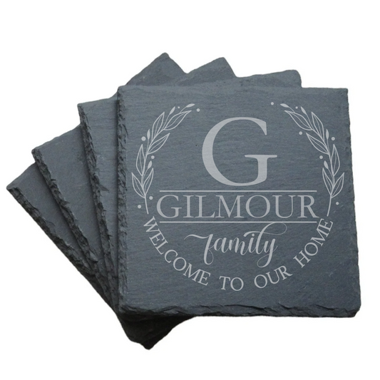 Monogram Slate Coaster - Welcome (Set of 4)