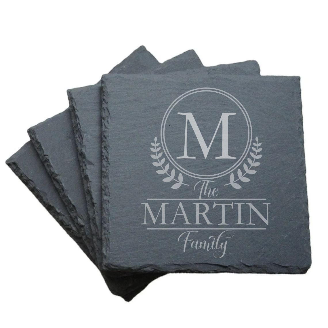 Monogram Slate Coaster - Laurel Ring (Set of 4)