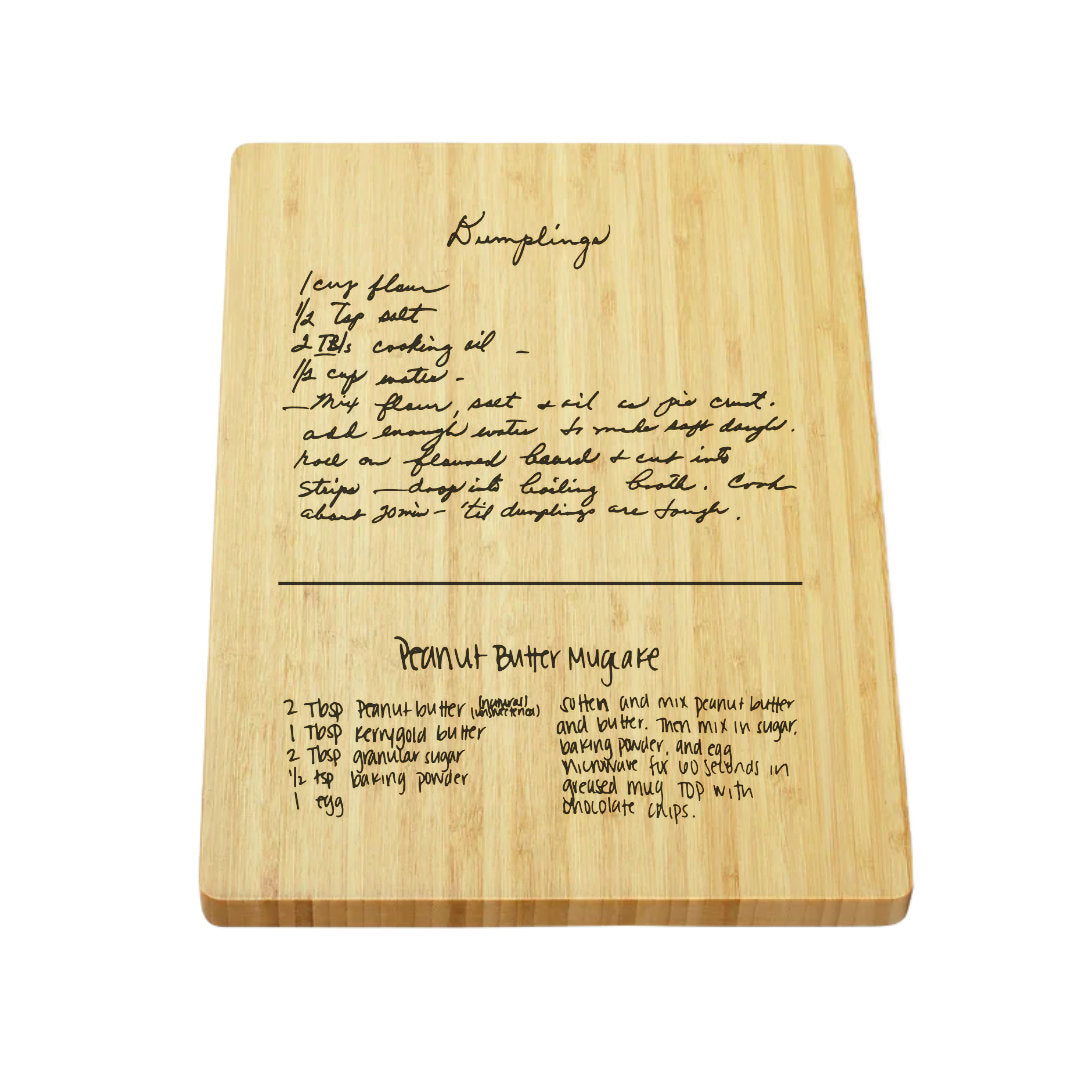 Engraved Handwritten Recipe Solid Wood Cutting Board (13.75" x 9.75")