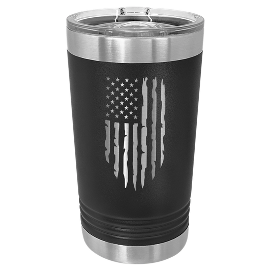Distressed American Flag - 16oz Stainless Steel Pint Glass