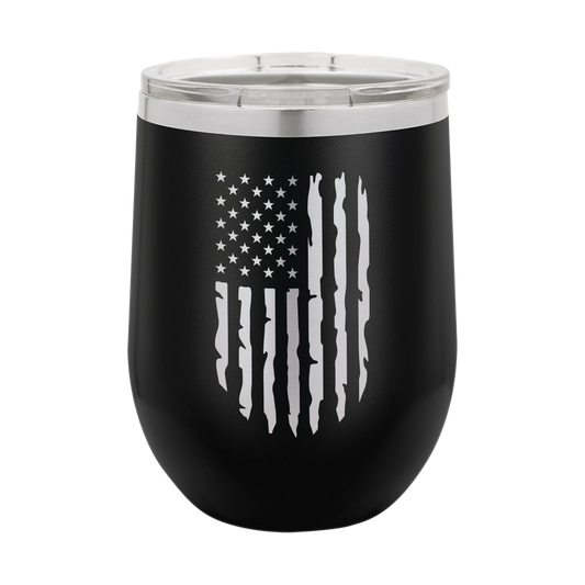 Distressed American Flag - 12oz Stainless Steel Wine Tumbler