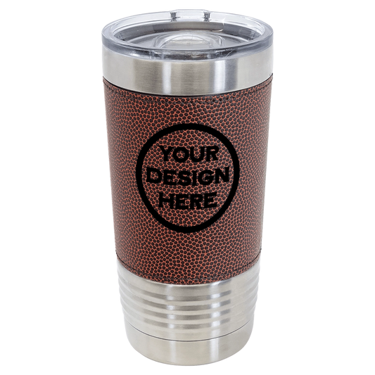 20oz Stainless Steel with Football Leatherette Tumbler - Custom Laser Engraved
