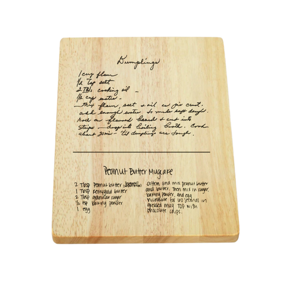 Engraved Handwritten Recipe Solid Wood Cutting Board (13.75" x 9.75")