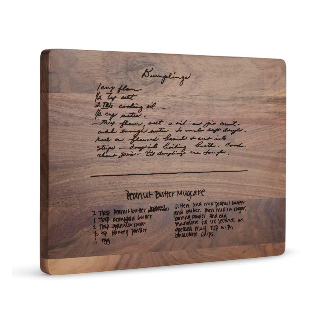 Engraved Handwritten Recipe Solid Wood Cutting Board (13.75" x 9.75")