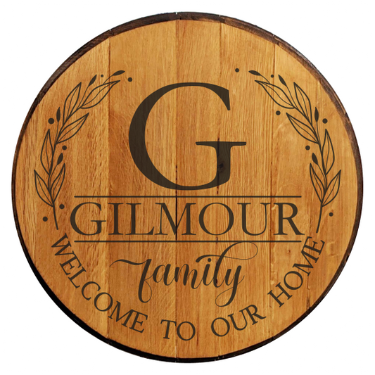 Personalized Monogram Bourbon Barrel Head - Welcome