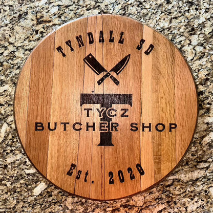 Custom Laser Engraved Bourbon Barrel Head