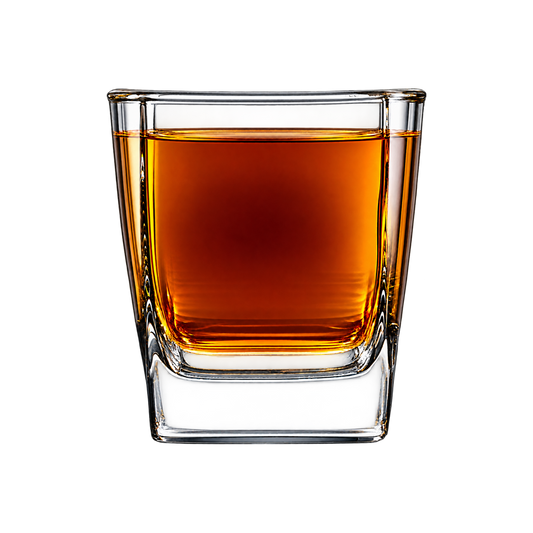 10.5 oz square rocks glass with bourbon