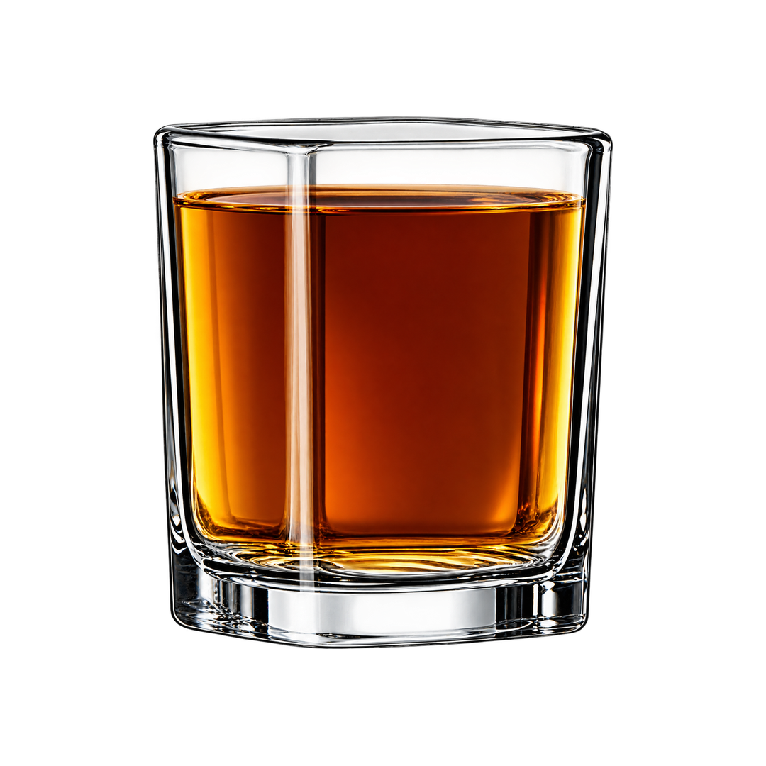 2.25 oz square shot glass with bourbon