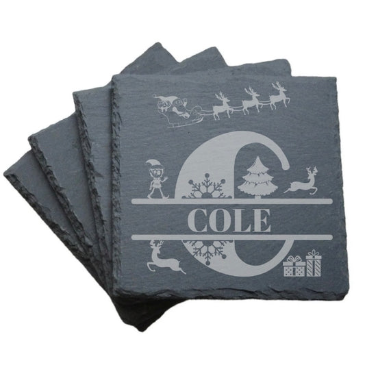 Christmas Monogram Slate Coasters