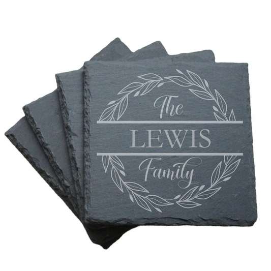 Monogram Slate Coaster - Light Wreath (Set of 4)