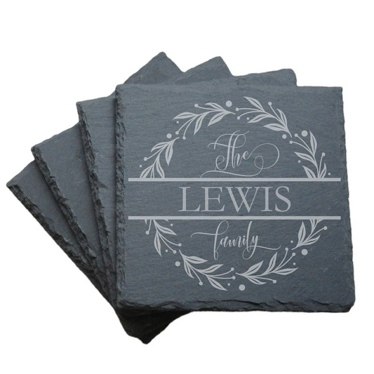 Monogram Slate Coaster - Dark Wreath (Set of 4)